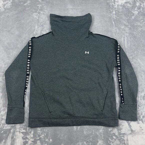 Under Armour Sweatshirt Women Medium Gray Cowl Neck Sweater Gym Loose Fit Logo - Picture 1 of 9